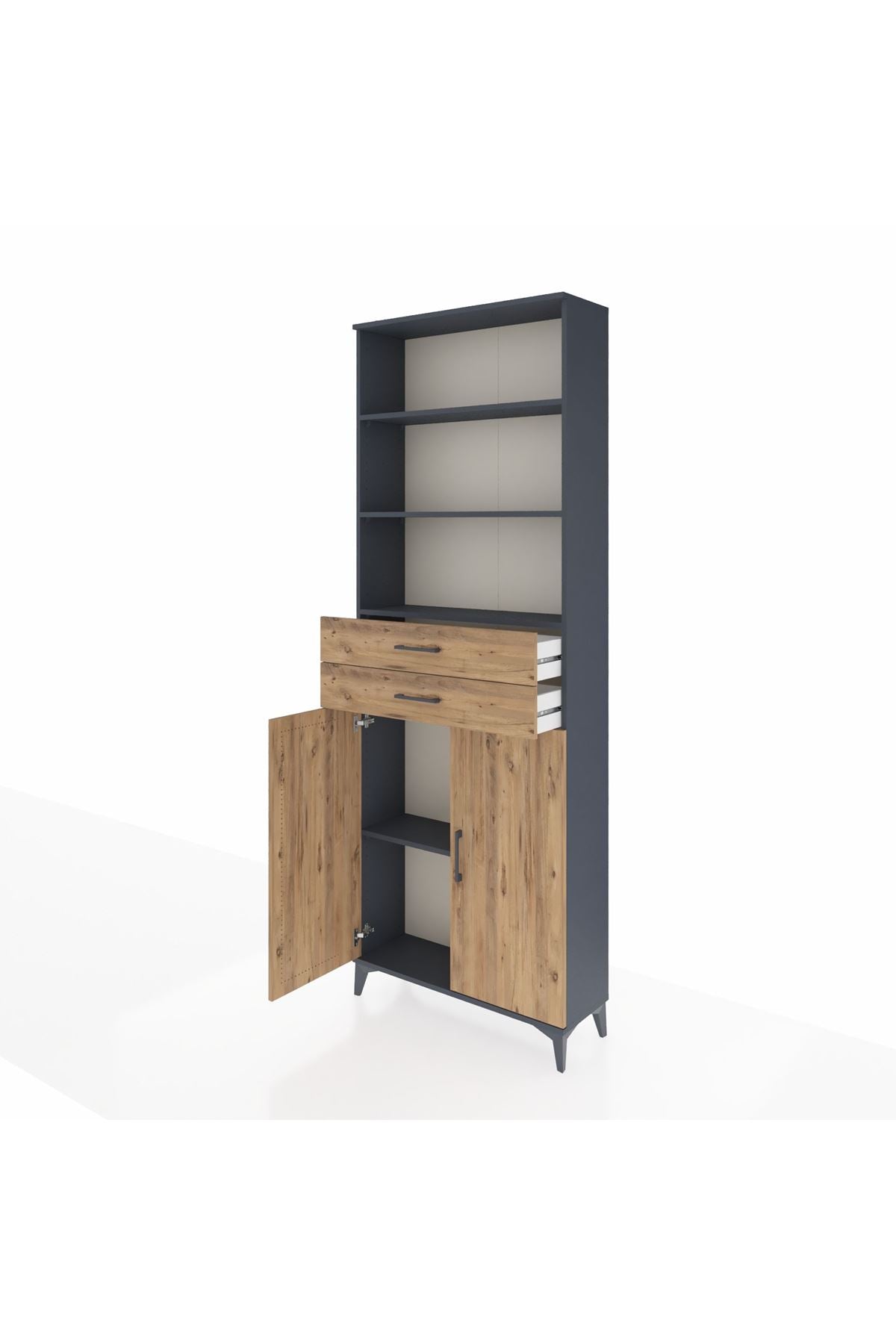 Arges Dolap 4 Raflı 2 Çekmeceli 2 Kapaklı 88x30x243 Antrasit-Çam