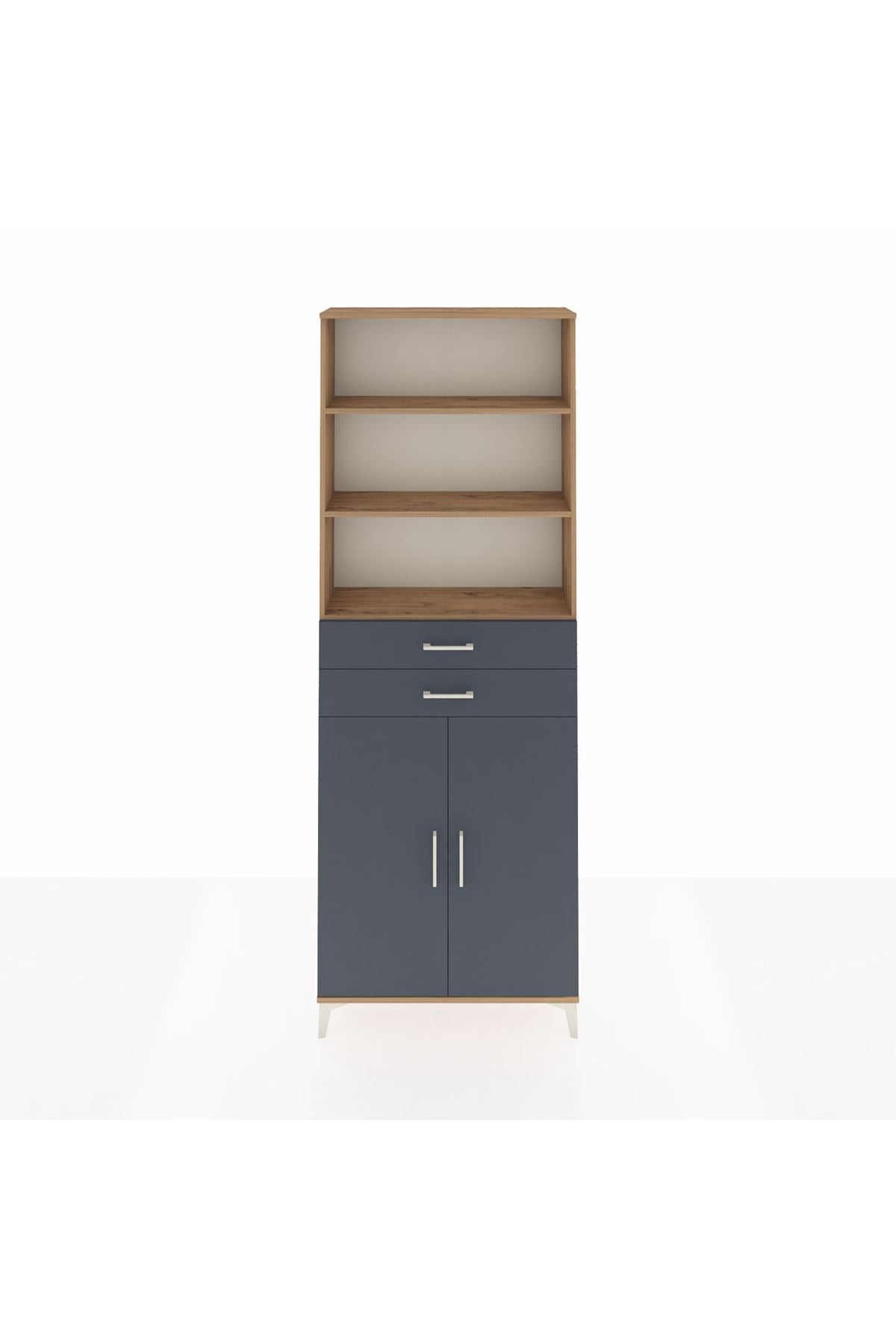 Arges Dolap 4 Raflı 2 Çekmeceli 2 Kapaklı 88x30x243 Çam-Antrasit