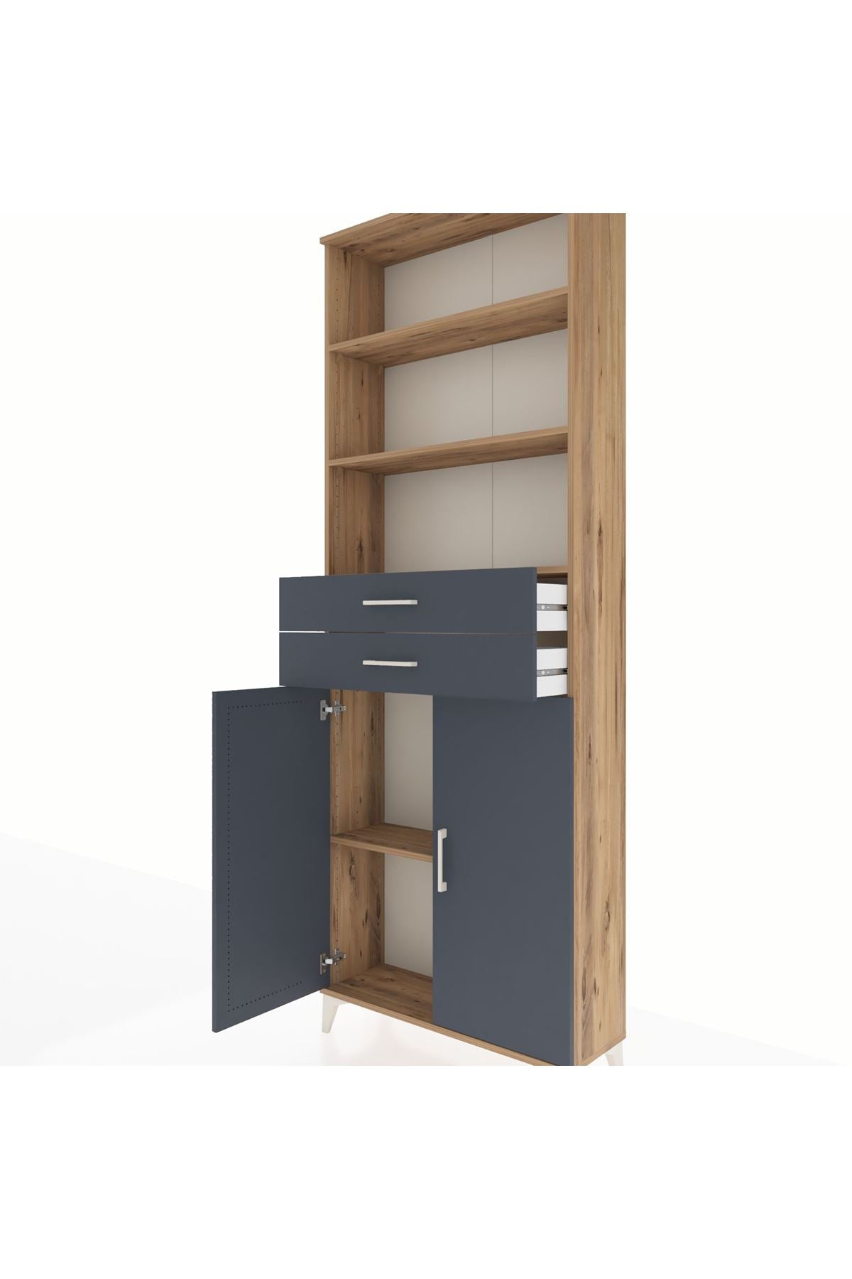 Arges Dolap 4 Raflı 2 Çekmeceli 2 Kapaklı 88x30x243 Çam-Antrasit