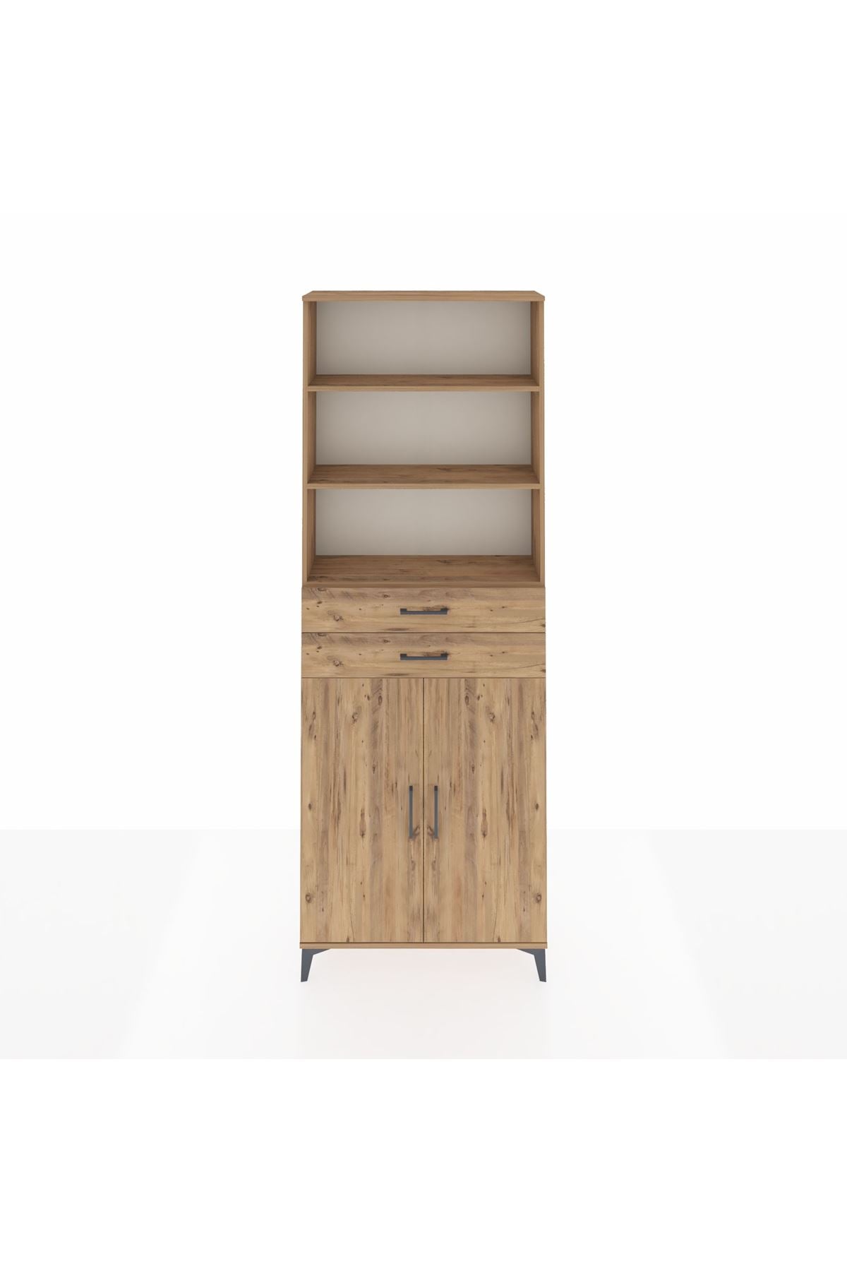 Arges Dolap 4 Raflı 2 Çekmeceli 2 Kapaklı 88x30x243 Çam-Çam