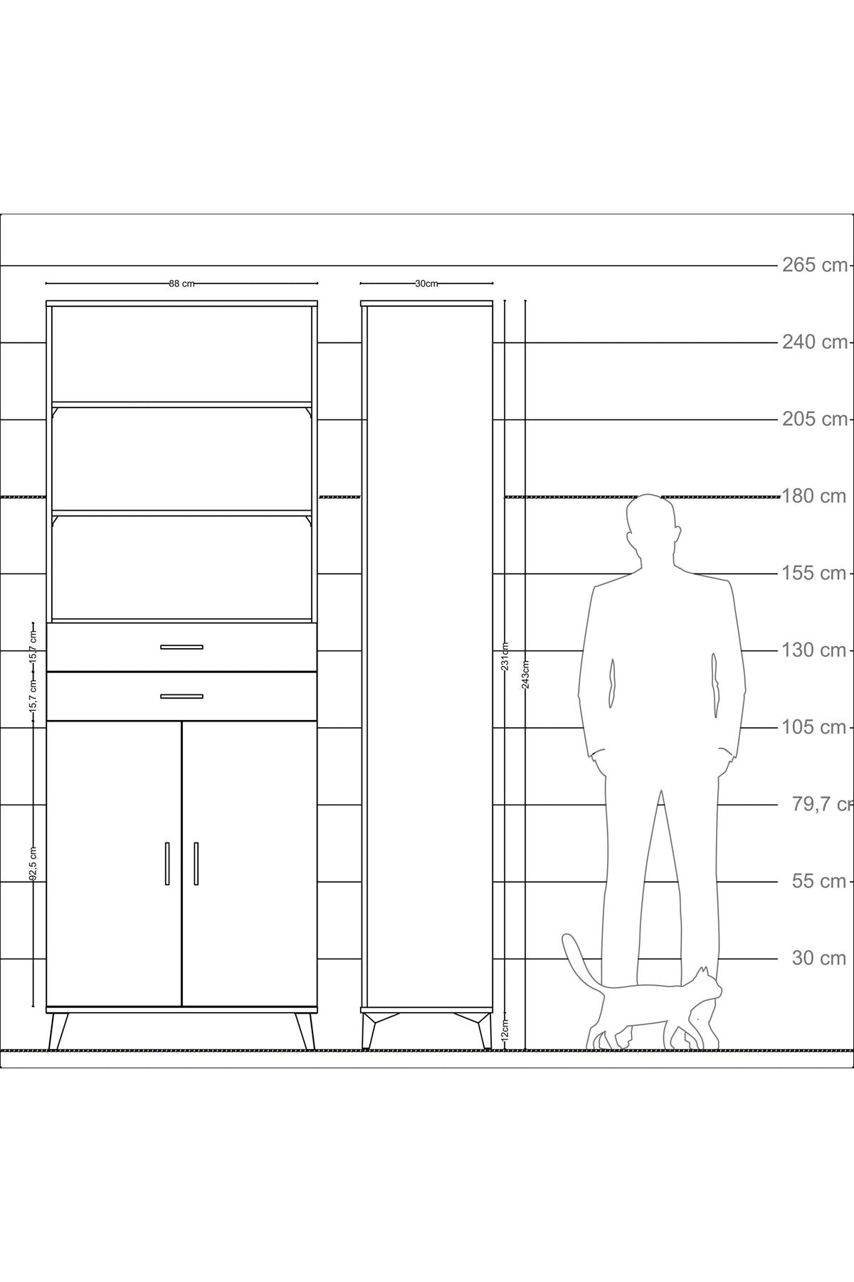 Arges Dolap 4 Raflı 2 Çekmeceli 2 Kapaklı 88x30x243 Çam-Antrasit