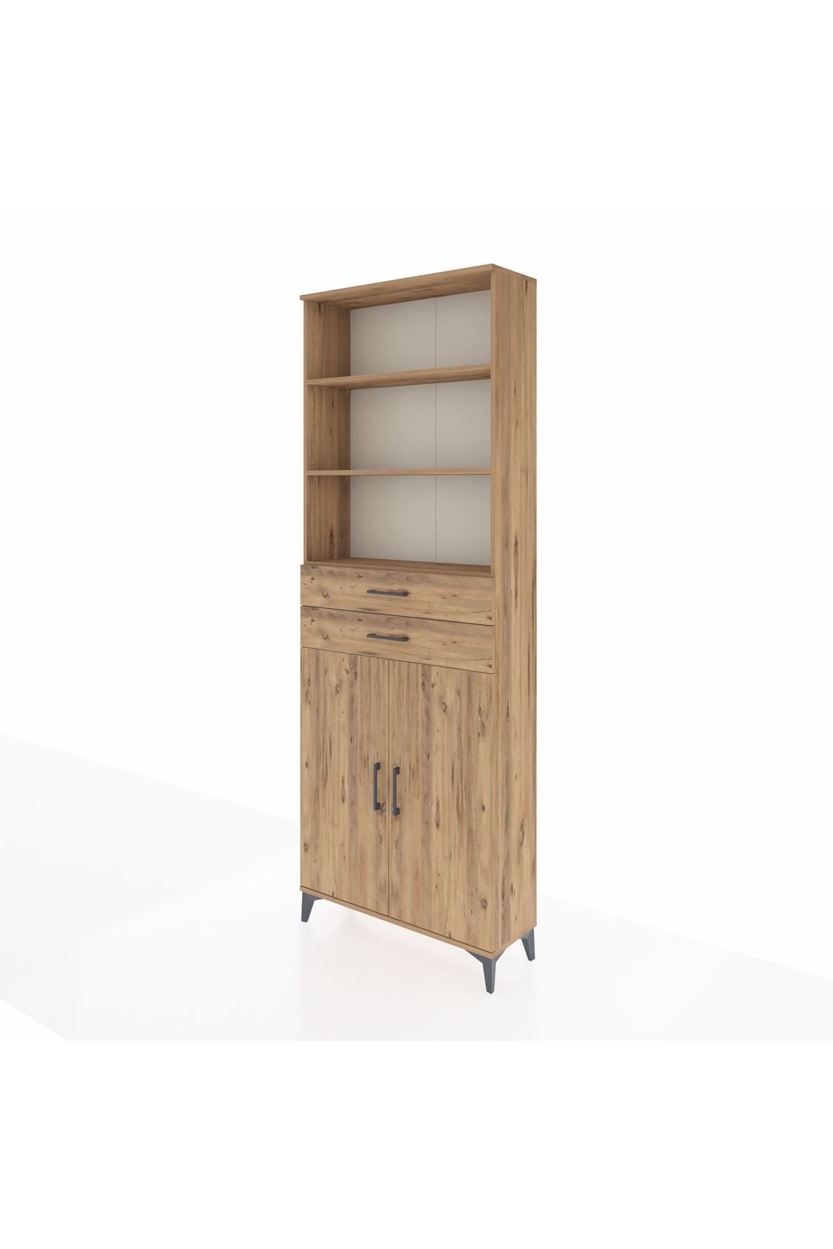 Arges Dolap 4 Raflı 2 Çekmeceli 2 Kapaklı 88x30x243 Çam-Çam