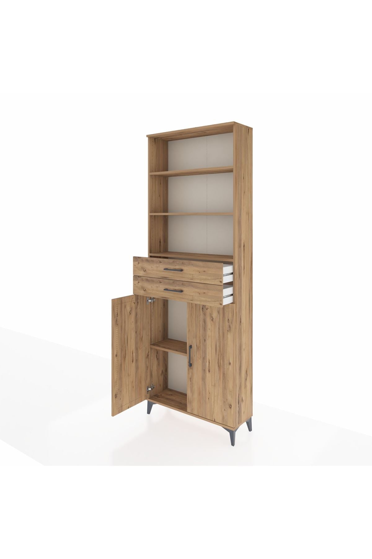 Arges Dolap 4 Raflı 2 Çekmeceli 2 Kapaklı 88x30x243 Çam-Çam