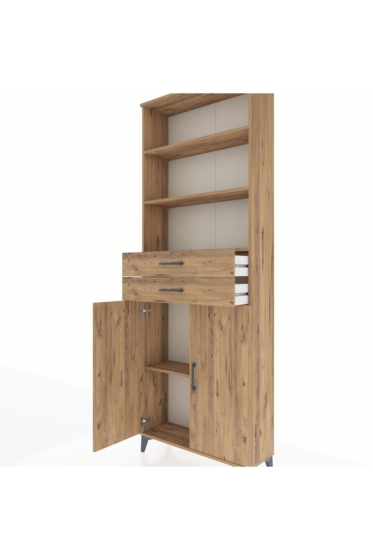 Arges Dolap 4 Raflı 2 Çekmeceli 2 Kapaklı 88x30x243 Çam-Çam