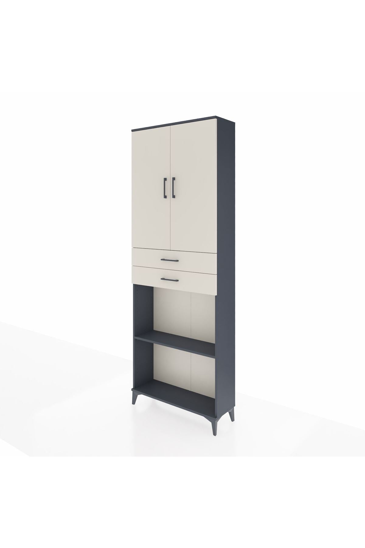Arges Dolap 4 Raflı 2 Çekmeceli 2 Kapaklı 88x30x243 Antrasit-Aytaşı