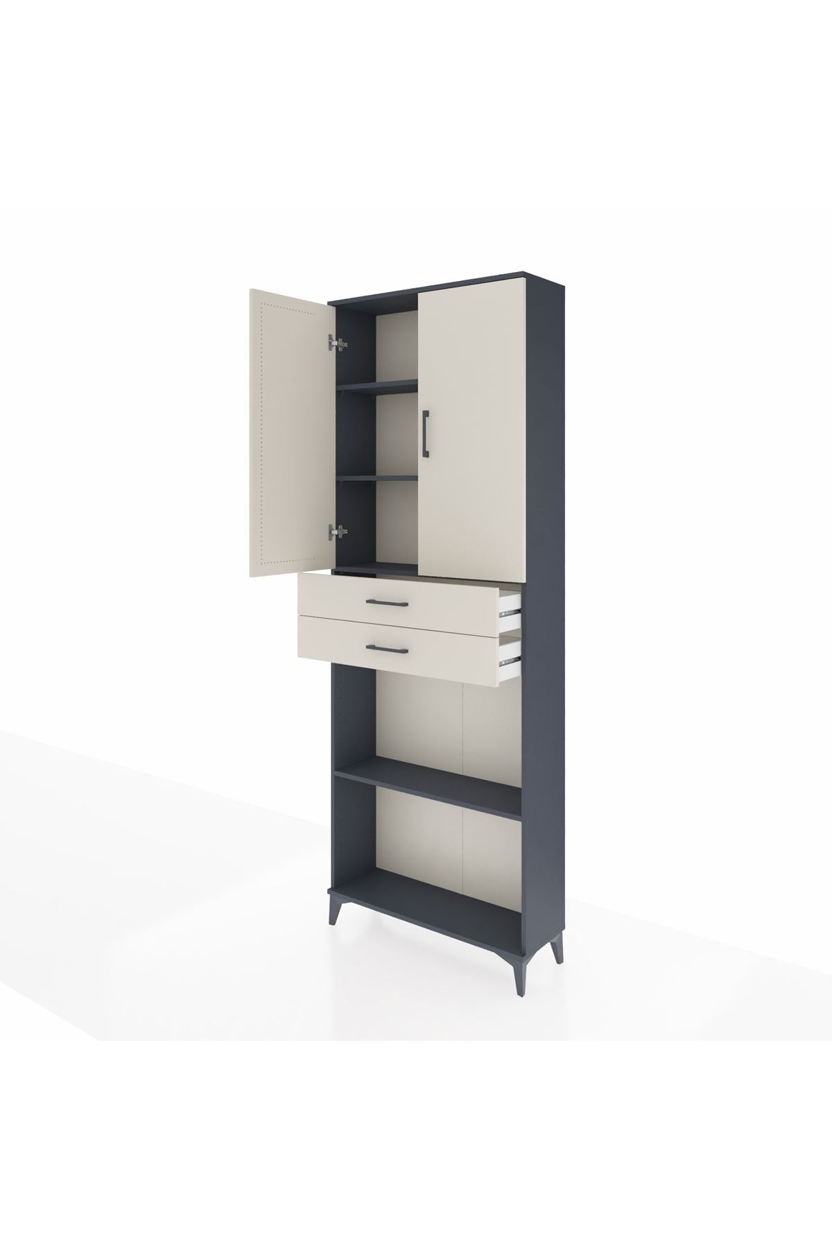 Arges Dolap 4 Raflı 2 Çekmeceli 2 Kapaklı 88x30x243 Antrasit-Aytaşı