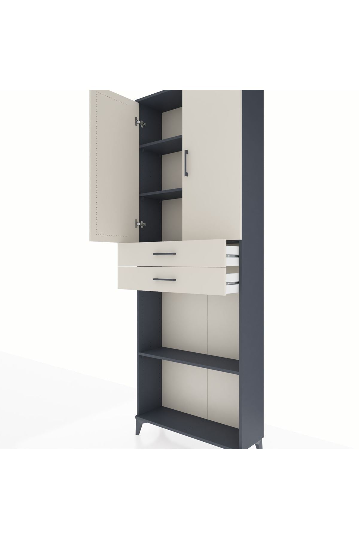 Arges Dolap 4 Raflı 2 Çekmeceli 2 Kapaklı 88x30x243 Antrasit-Aytaşı