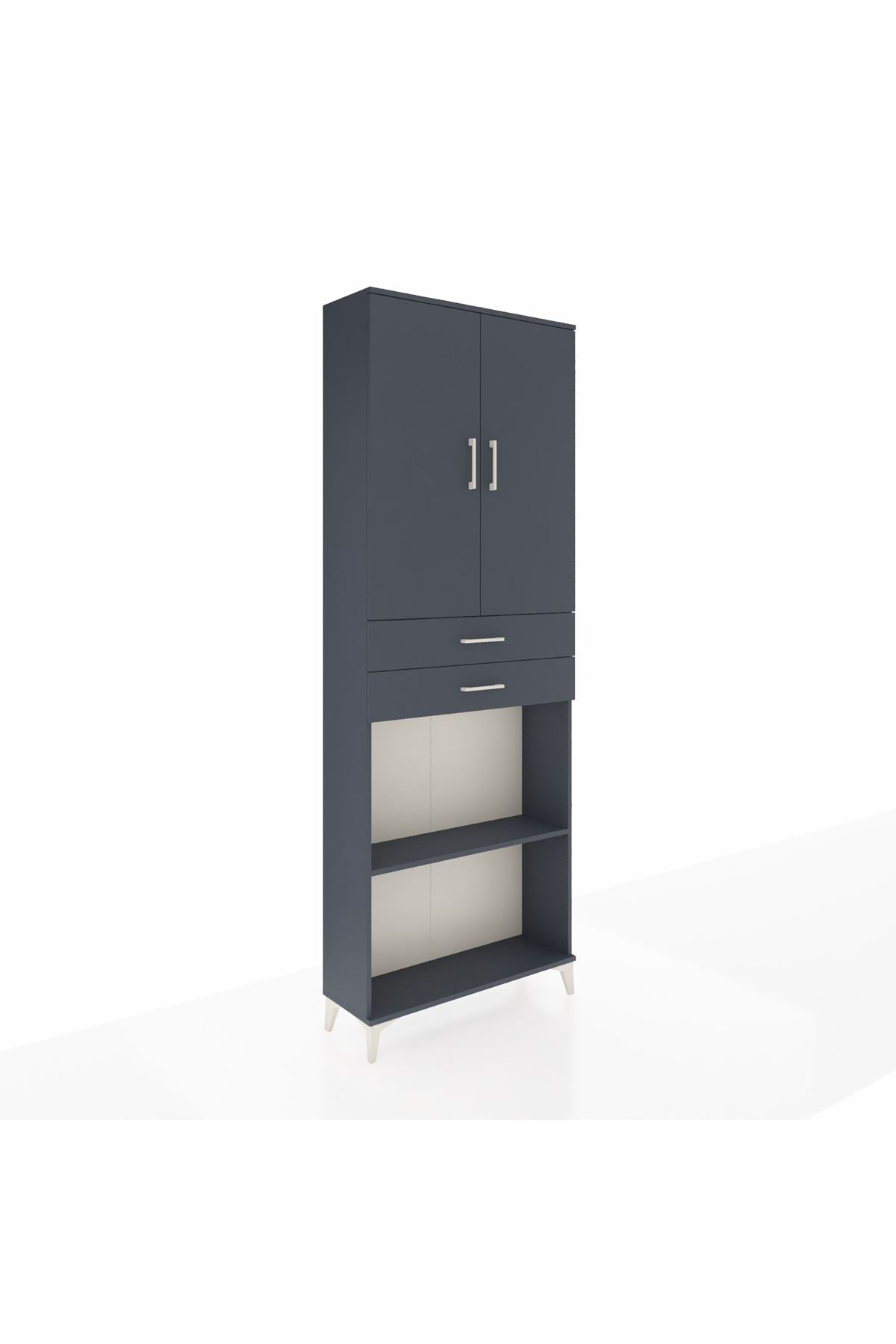 Arges Dolap 4 Raflı 2 Çekmeceli 2 Kapaklı 88x30x243 Antrasit-Antrasit
