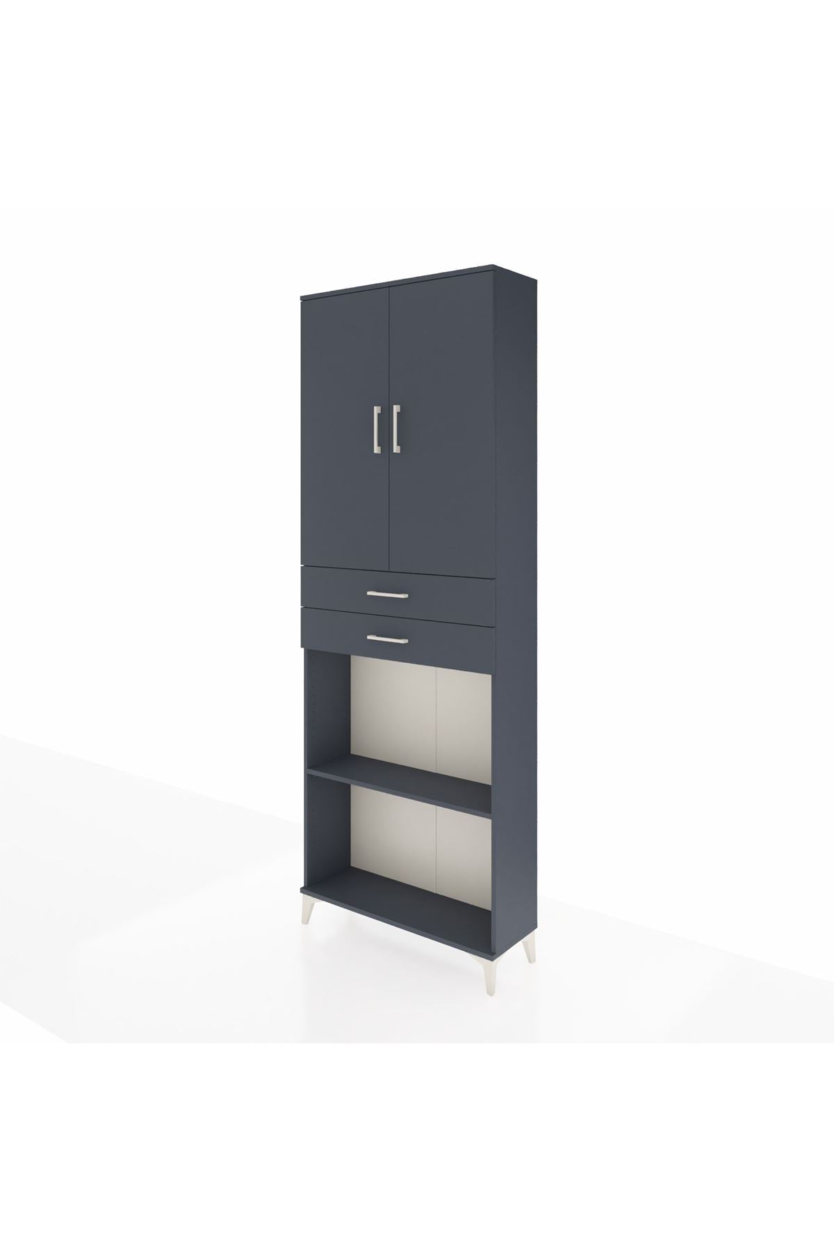 Arges Dolap 4 Raflı 2 Çekmeceli 2 Kapaklı 88x30x243 Antrasit-Antrasit