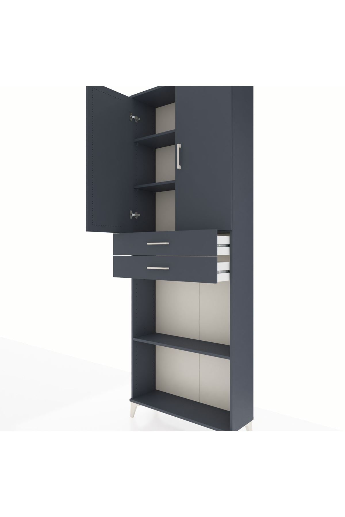 Arges Dolap 4 Raflı 2 Çekmeceli 2 Kapaklı 88x30x243 Antrasit-Antrasit