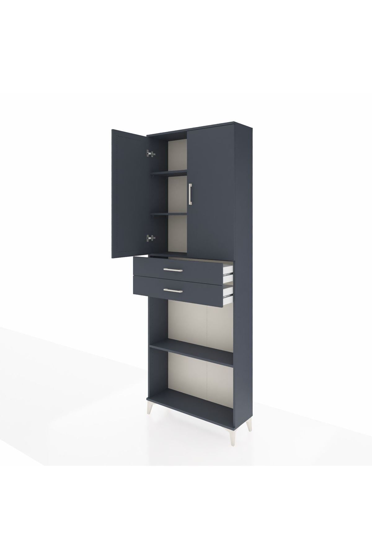 Arges Dolap 4 Raflı 2 Çekmeceli 2 Kapaklı 88x30x243 Antrasit-Antrasit