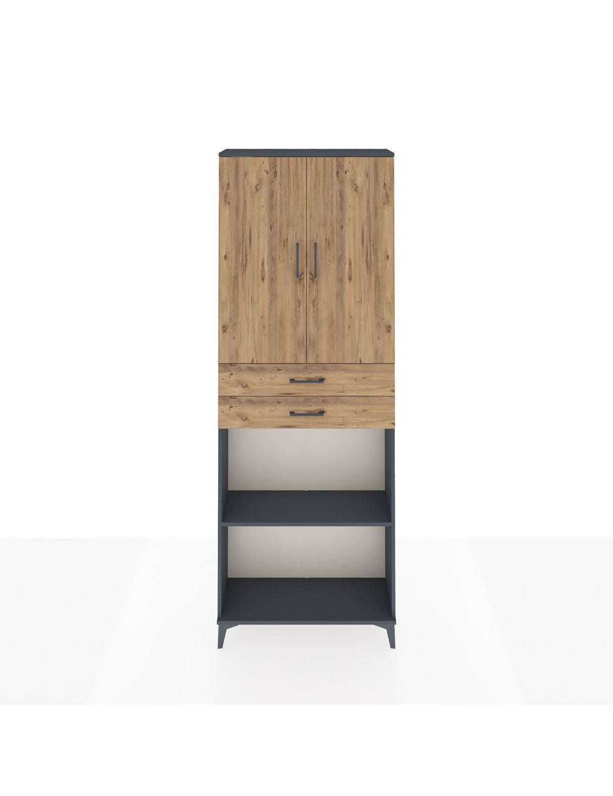 Arges Dolap 4 Raflı 2 Çekmeceli 2 Kapaklı 88x30x243 Antrasit-Çam