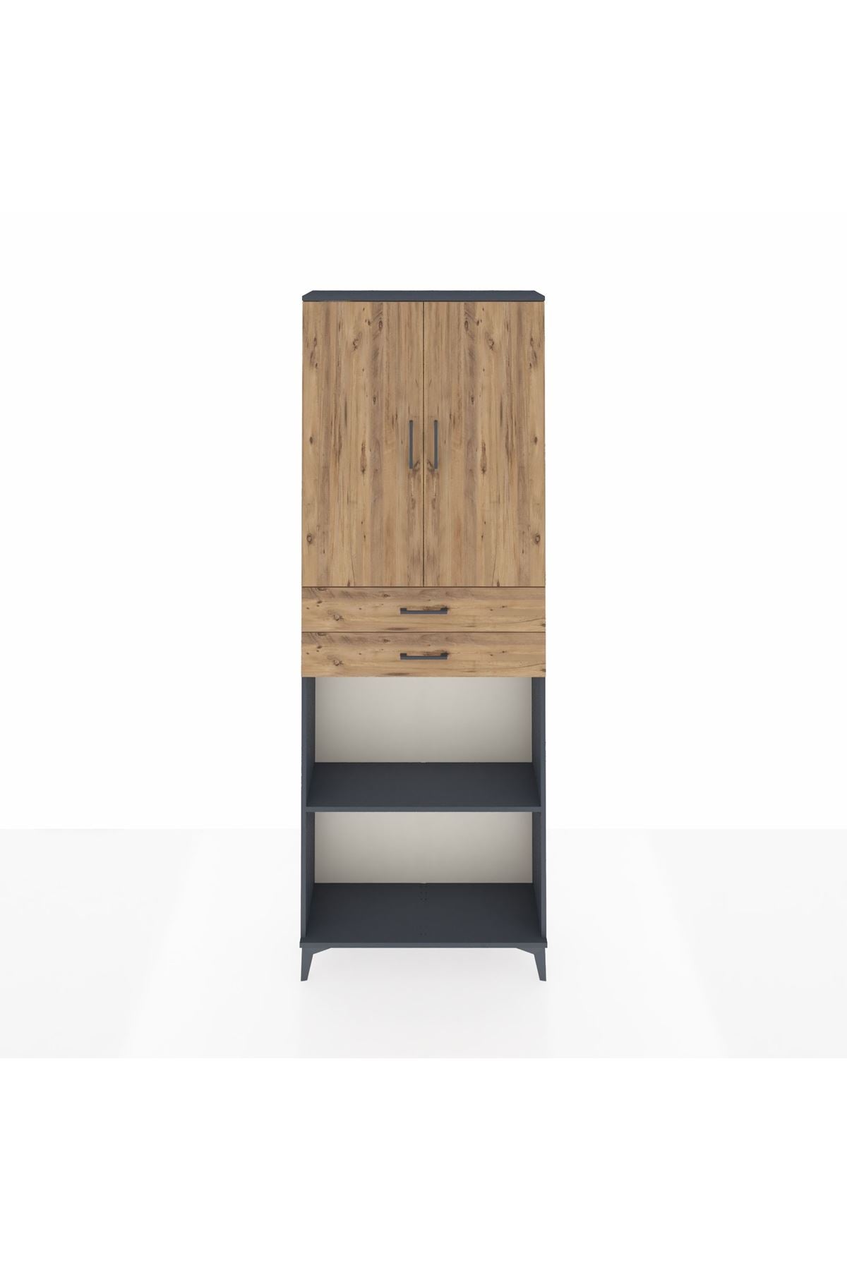 Arges Dolap 4 Raflı 2 Çekmeceli 2 Kapaklı 88x30x243 Antrasit-Çam