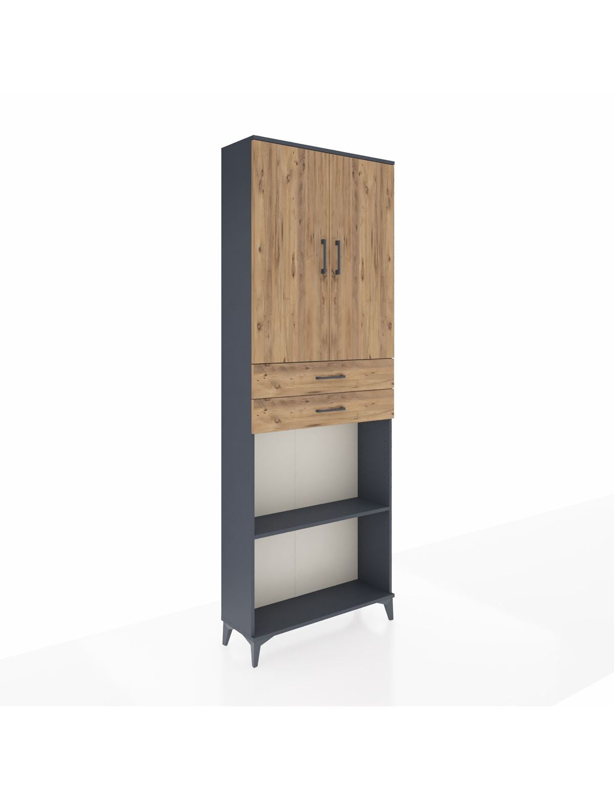 Arges Dolap 4 Raflı 2 Çekmeceli 2 Kapaklı 88x30x243 Antrasit-Çam