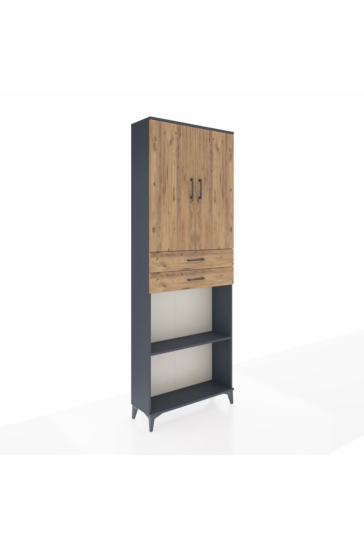 Arges Dolap 4 Raflı 2 Çekmeceli 2 Kapaklı 88x30x243 Antrasit-Çam