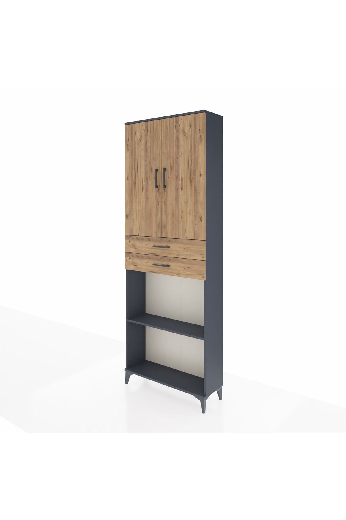 Arges Dolap 4 Raflı 2 Çekmeceli 2 Kapaklı 88x30x243 Antrasit-Çam