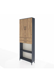 Arges Dolap 4 Raflı 2 Çekmeceli 2 Kapaklı 88x30x243 Antrasit-Çam