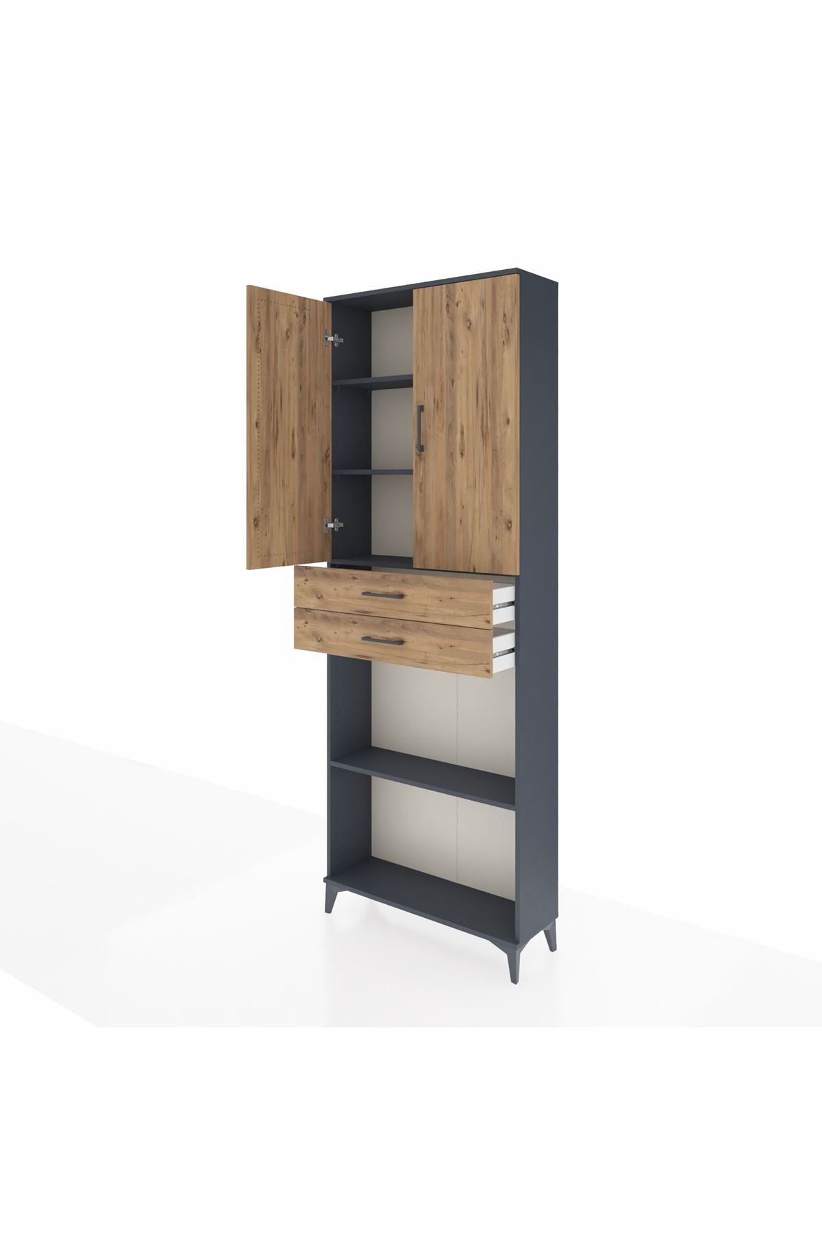 Arges Dolap 4 Raflı 2 Çekmeceli 2 Kapaklı 88x30x243 Antrasit-Çam