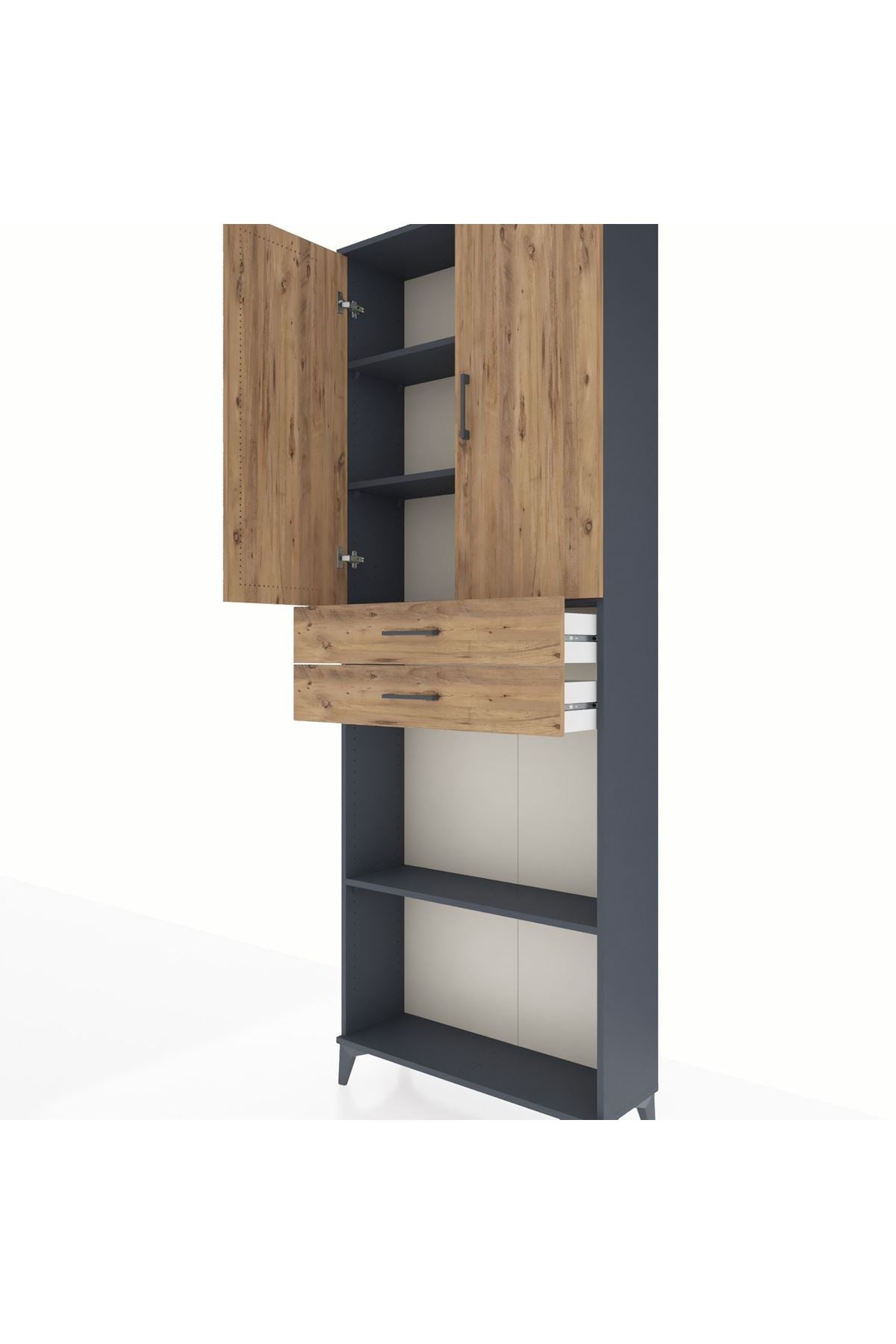 Arges Dolap 4 Raflı 2 Çekmeceli 2 Kapaklı 88x30x243 Antrasit-Çam