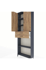 Arges Dolap 4 Raflı 2 Çekmeceli 2 Kapaklı 88x30x243 Antrasit-Çam