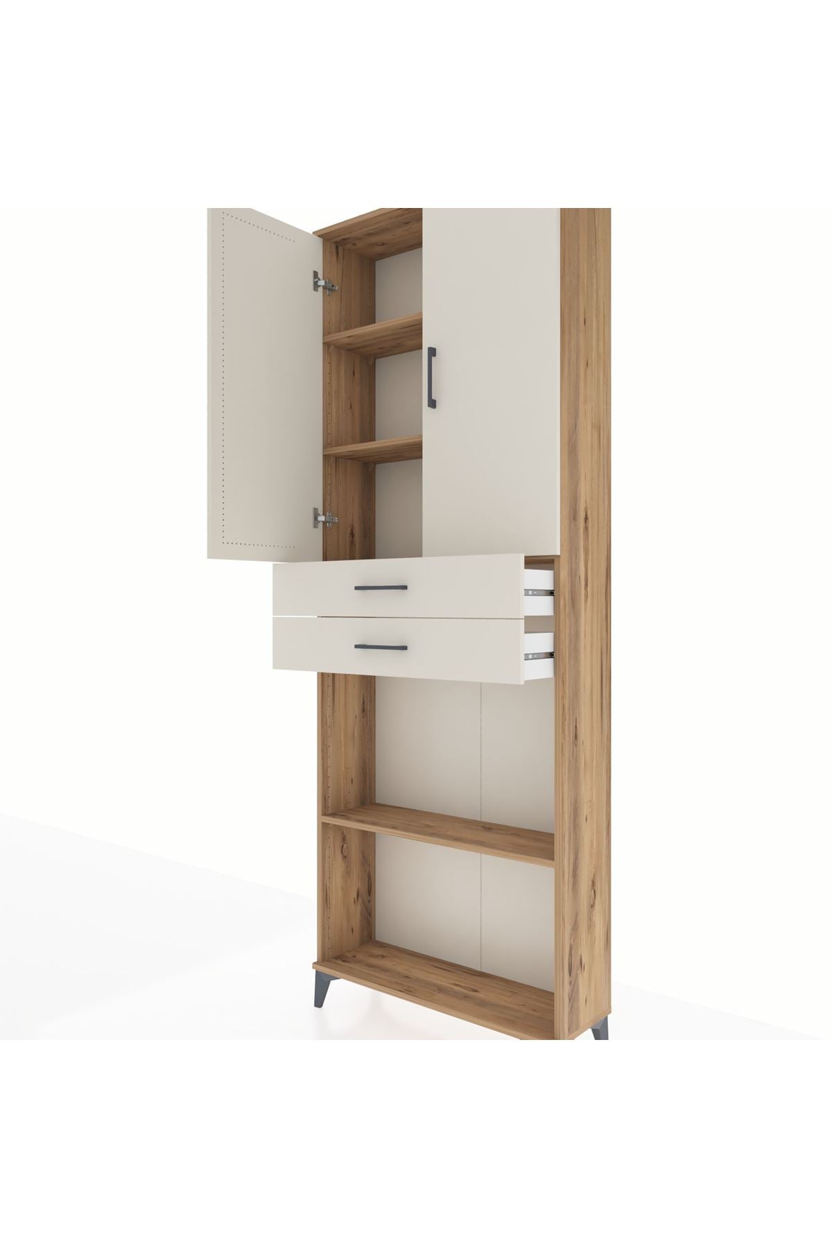 Arges Dolap 4 Raflı 2 Çekmeceli 2 Kapaklı 88x30x243 Çam-Aytaşı