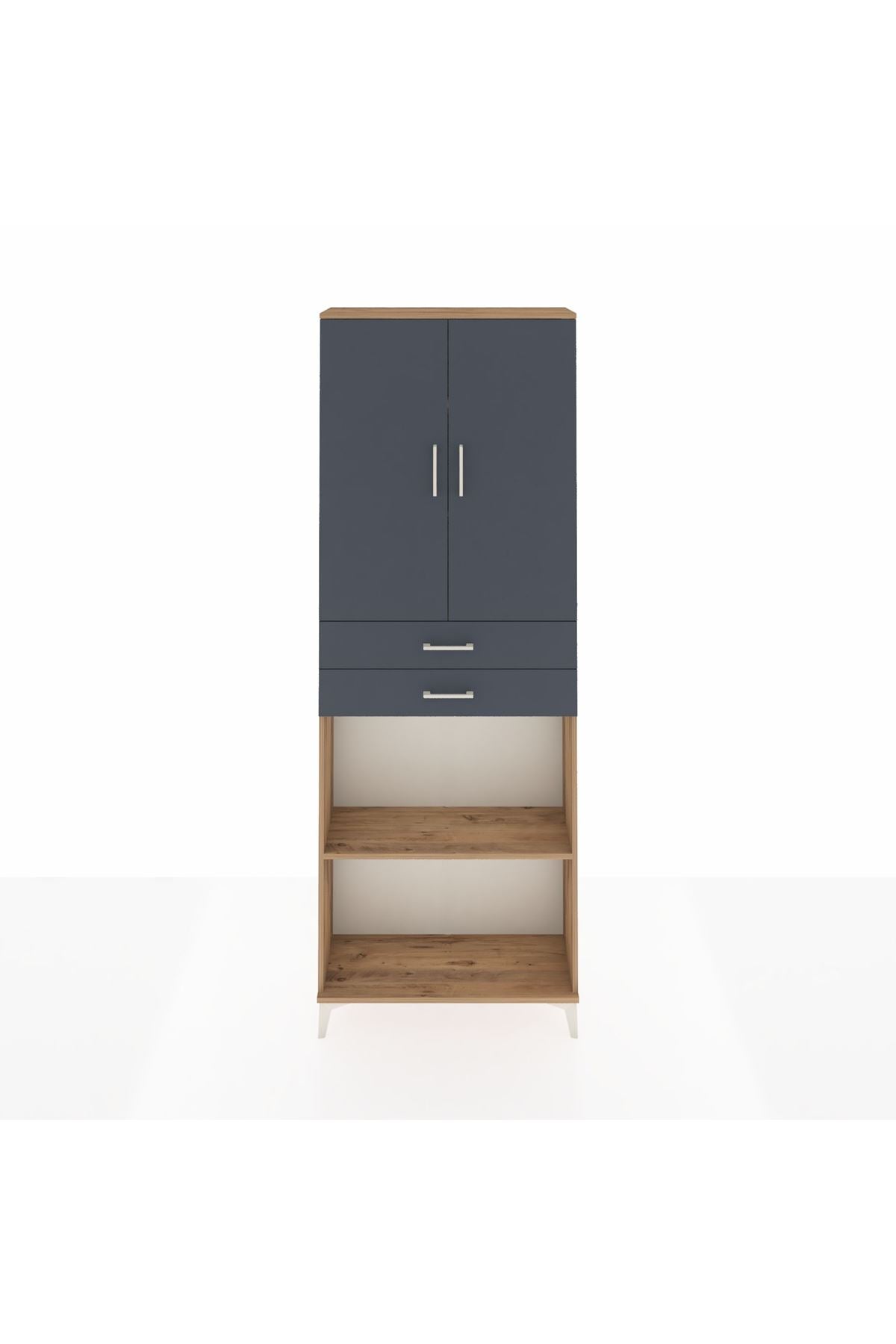 Arges Dolap 4 Raflı 2 Çekmeceli 2 Kapaklı 88x30x243 Çam-Antrasit