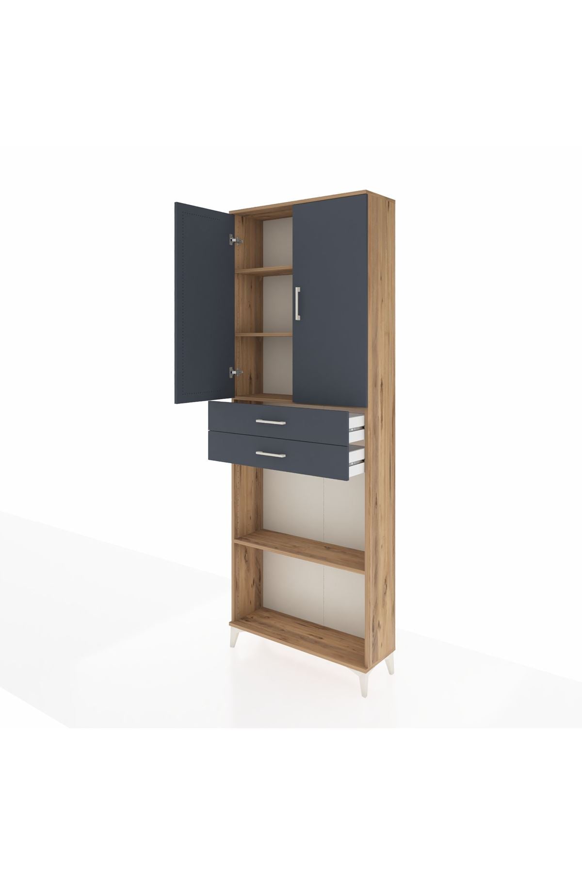 Arges Dolap 4 Raflı 2 Çekmeceli 2 Kapaklı 88x30x243 Çam-Antrasit