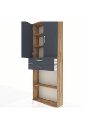 Arges Dolap 4 Raflı 2 Çekmeceli 2 Kapaklı 88x30x243 Çam-Antrasit