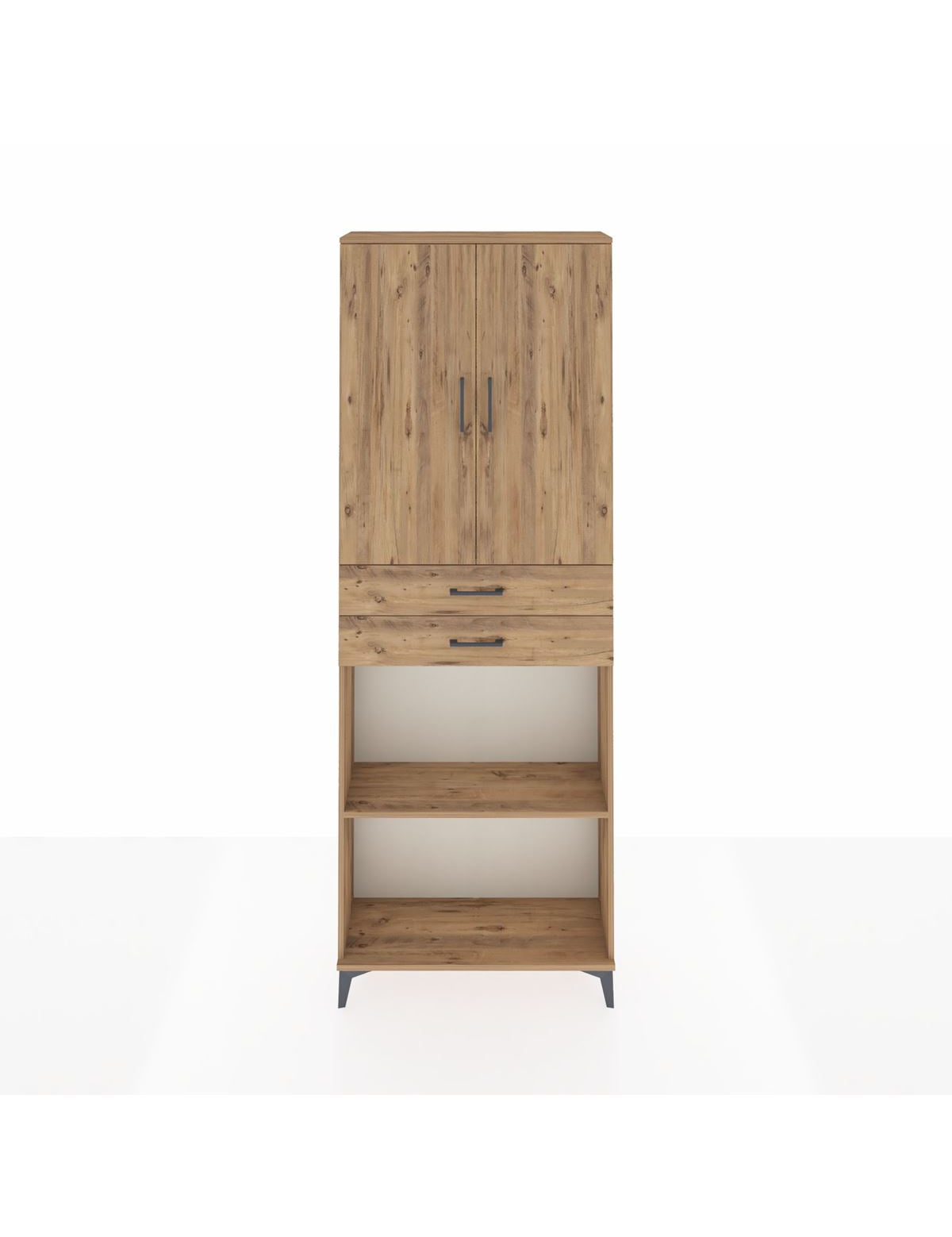 Arges Dolap 4 Raflı 2 Çekmeceli 2 Kapaklı 88x30x243 Çam-Çam