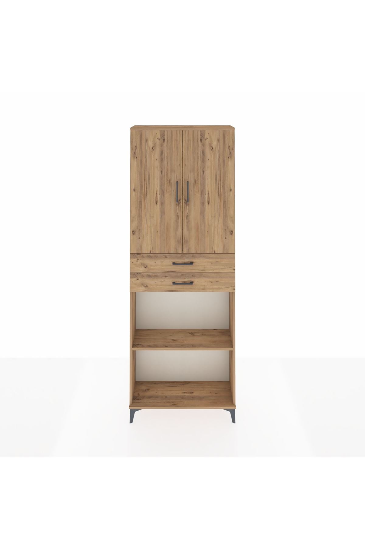 Arges Dolap 4 Raflı 2 Çekmeceli 2 Kapaklı 88x30x243 Çam-Çam