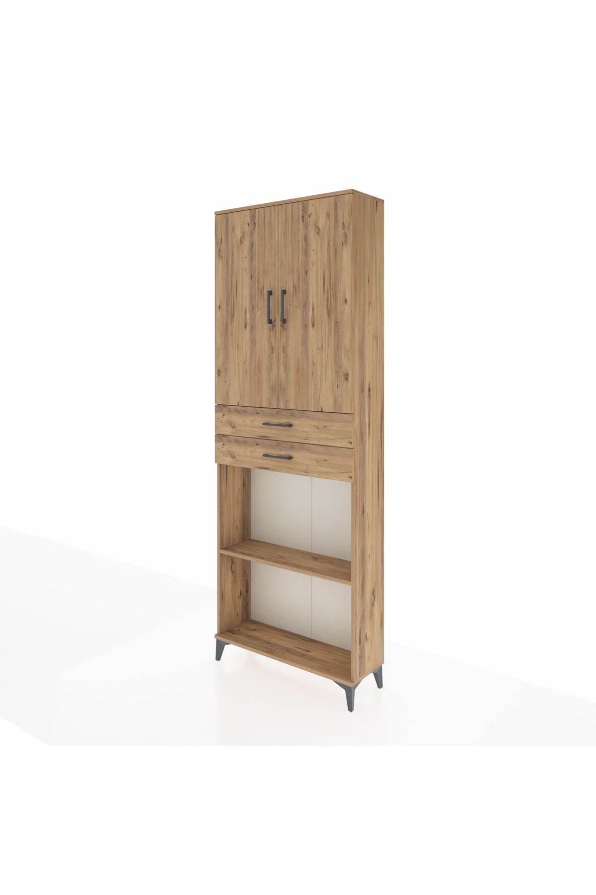 Arges Dolap 4 Raflı 2 Çekmeceli 2 Kapaklı 88x30x243 Çam-Çam