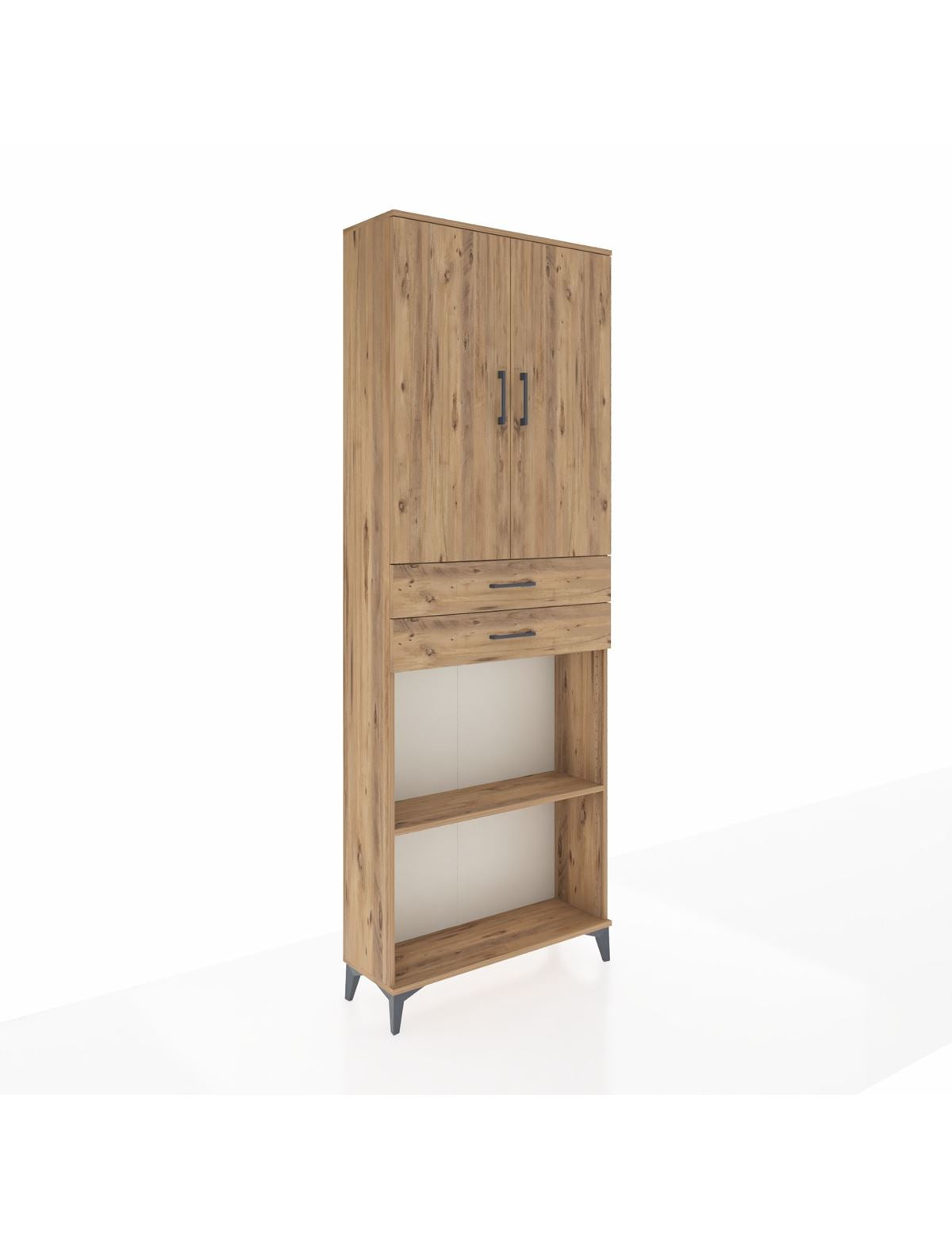 Arges Dolap 4 Raflı 2 Çekmeceli 2 Kapaklı 88x30x243 Çam-Çam