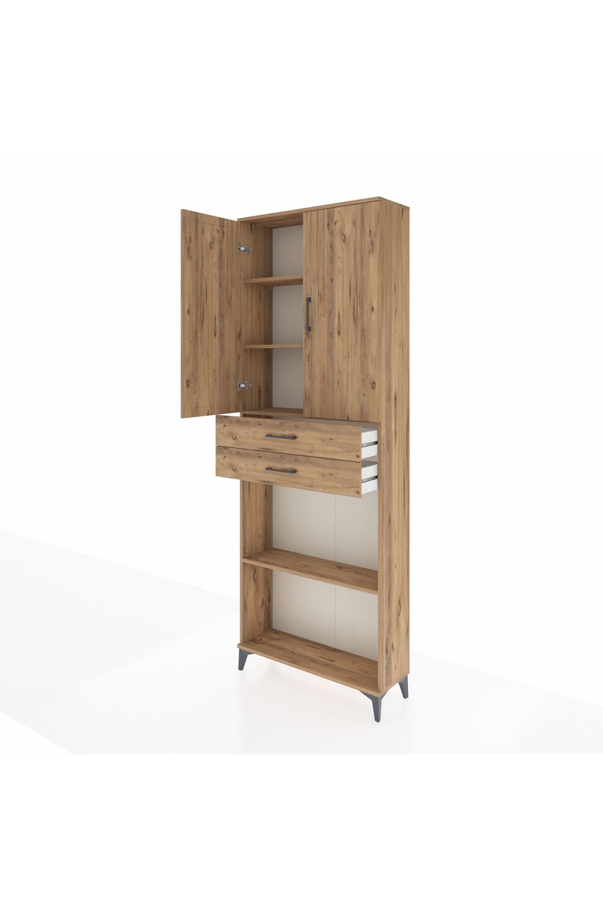 Arges Dolap 4 Raflı 2 Çekmeceli 2 Kapaklı 88x30x243 Çam-Çam