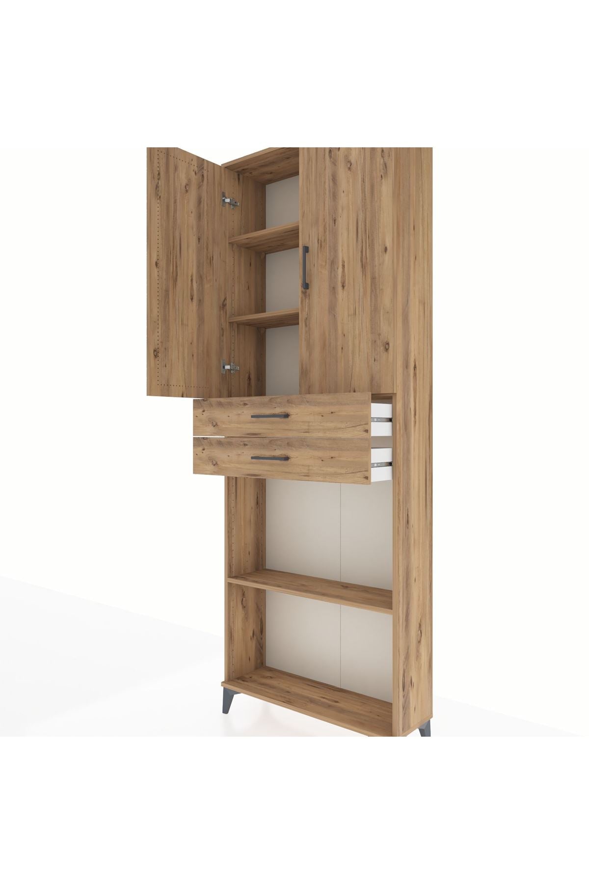 Arges Dolap 4 Raflı 2 Çekmeceli 2 Kapaklı 88x30x243 Çam-Çam