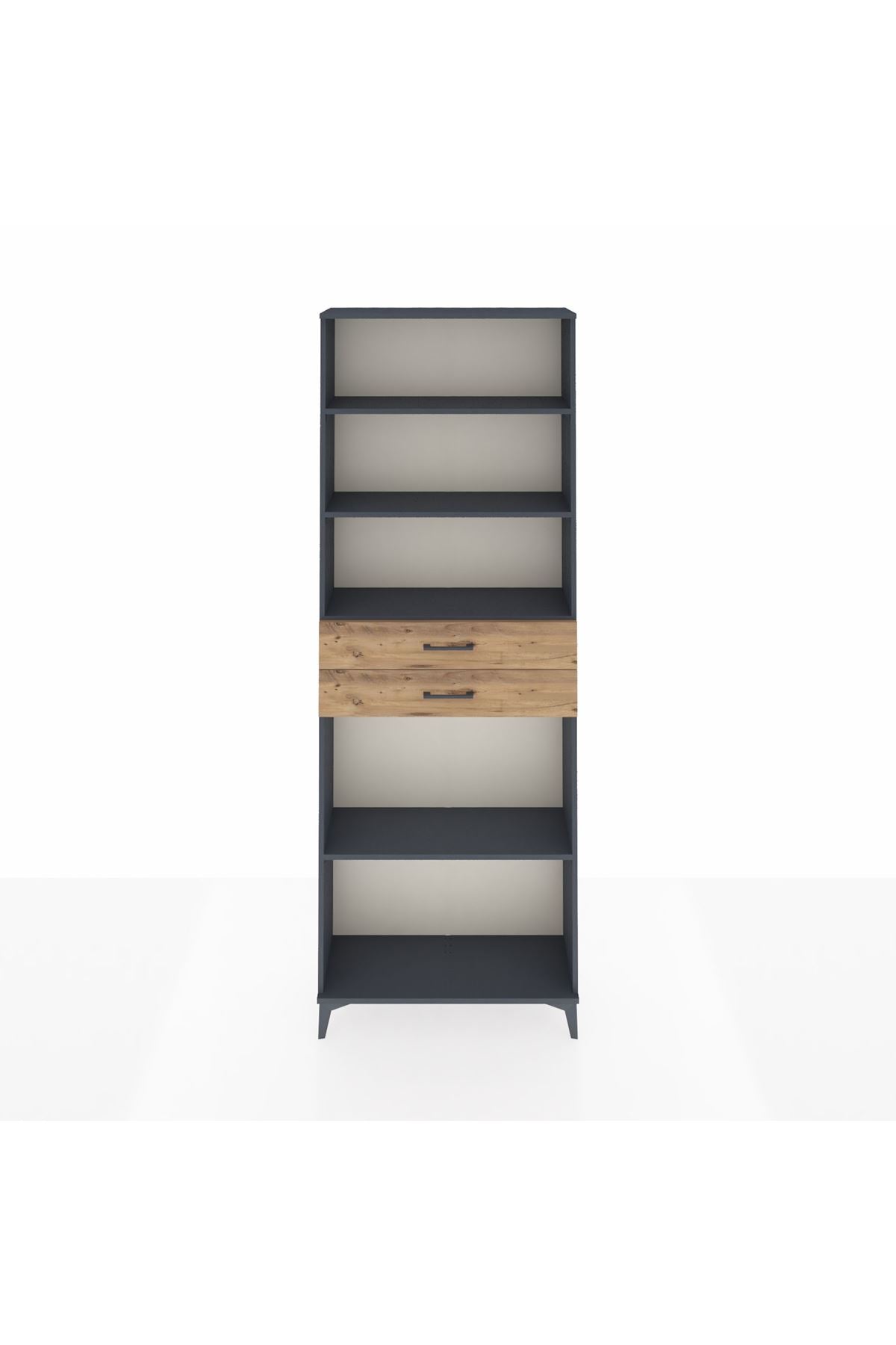 Arges Dolap 4 Raflı 2 Çekmeceli 88x30x243 Antrasit-Çam