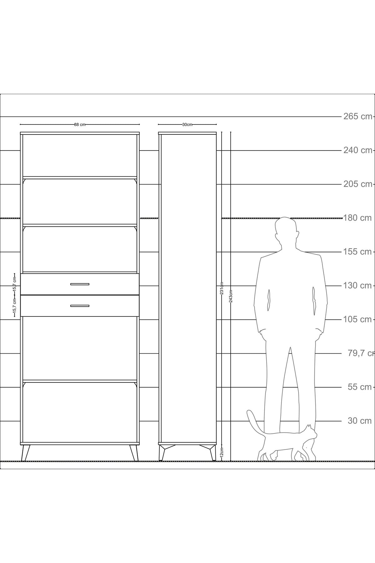 Arges Dolap 4 Raflı 2 Çekmeceli 88x30x243 Çam-Aytaşı
