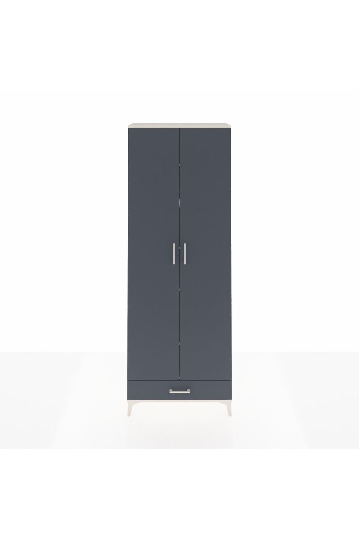 Arges Dolap 6 Raflı Tek Çekmeceli 2 Kapaklı 88x30x243 Aytaşı-Antrasit