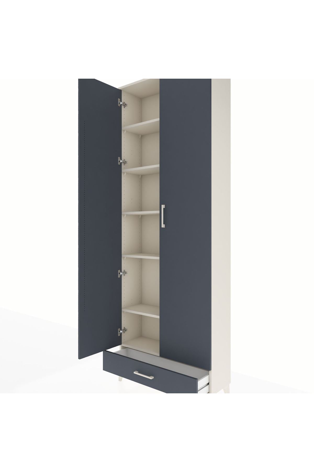 Arges Dolap 6 Raflı Tek Çekmeceli 2 Kapaklı 88x30x243 Aytaşı-Antrasit