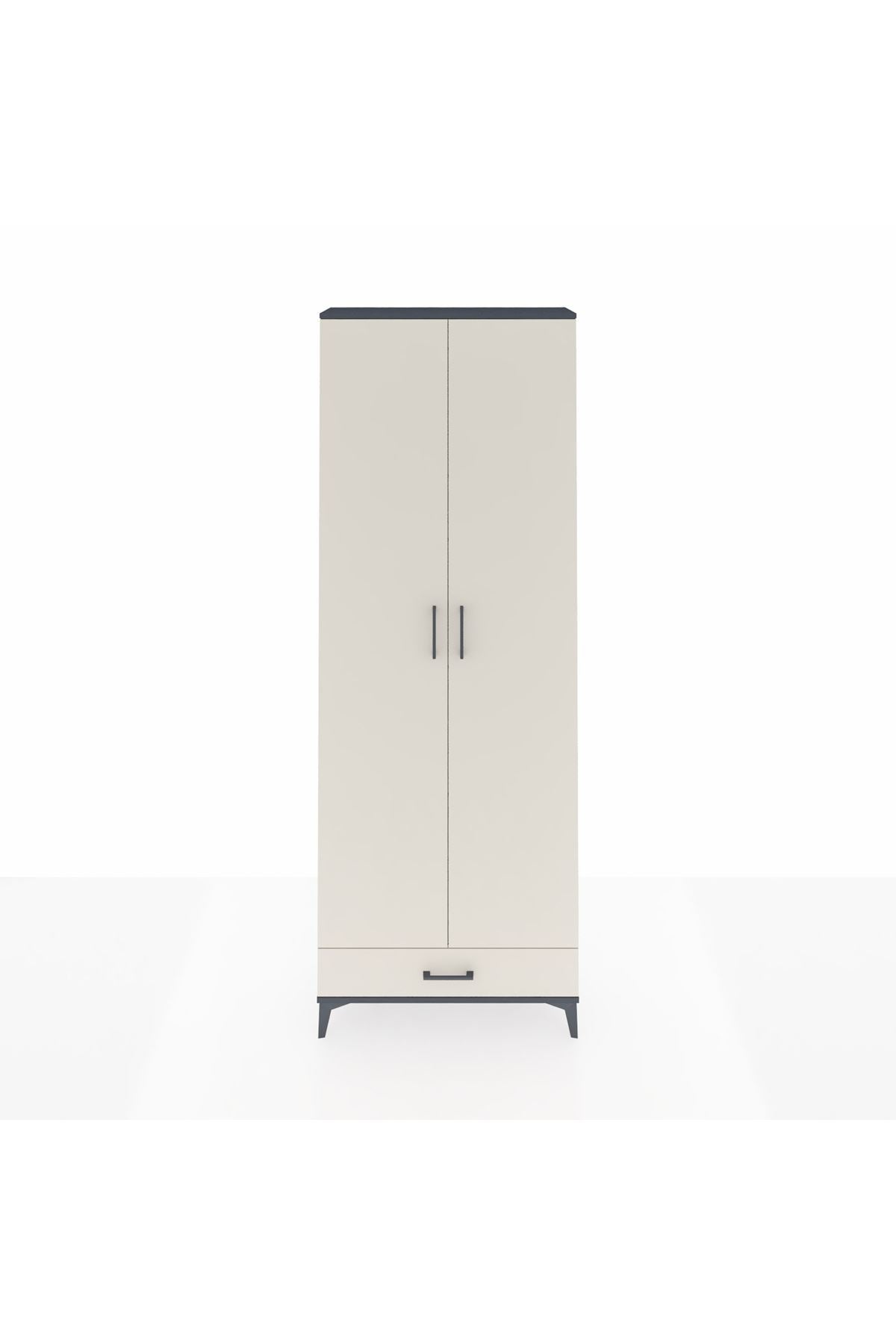 Arges Dolap 6 Raflı Tek Çekmeceli 2 Kapaklı 88x30x243 Antrasit-Aytaşı