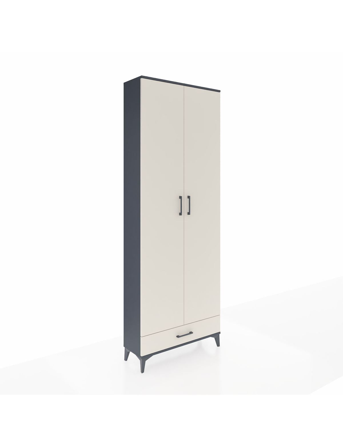 Arges Dolap 6 Raflı Tek Çekmeceli 2 Kapaklı 88x30x243 Antrasit-Aytaşı