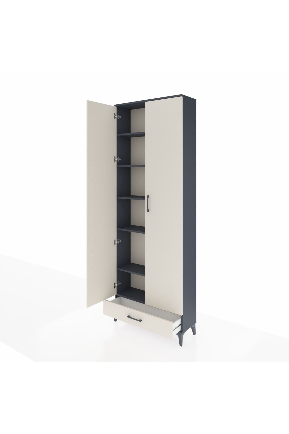 Arges Dolap 6 Raflı Tek Çekmeceli 2 Kapaklı 88x30x243 Antrasit-Aytaşı