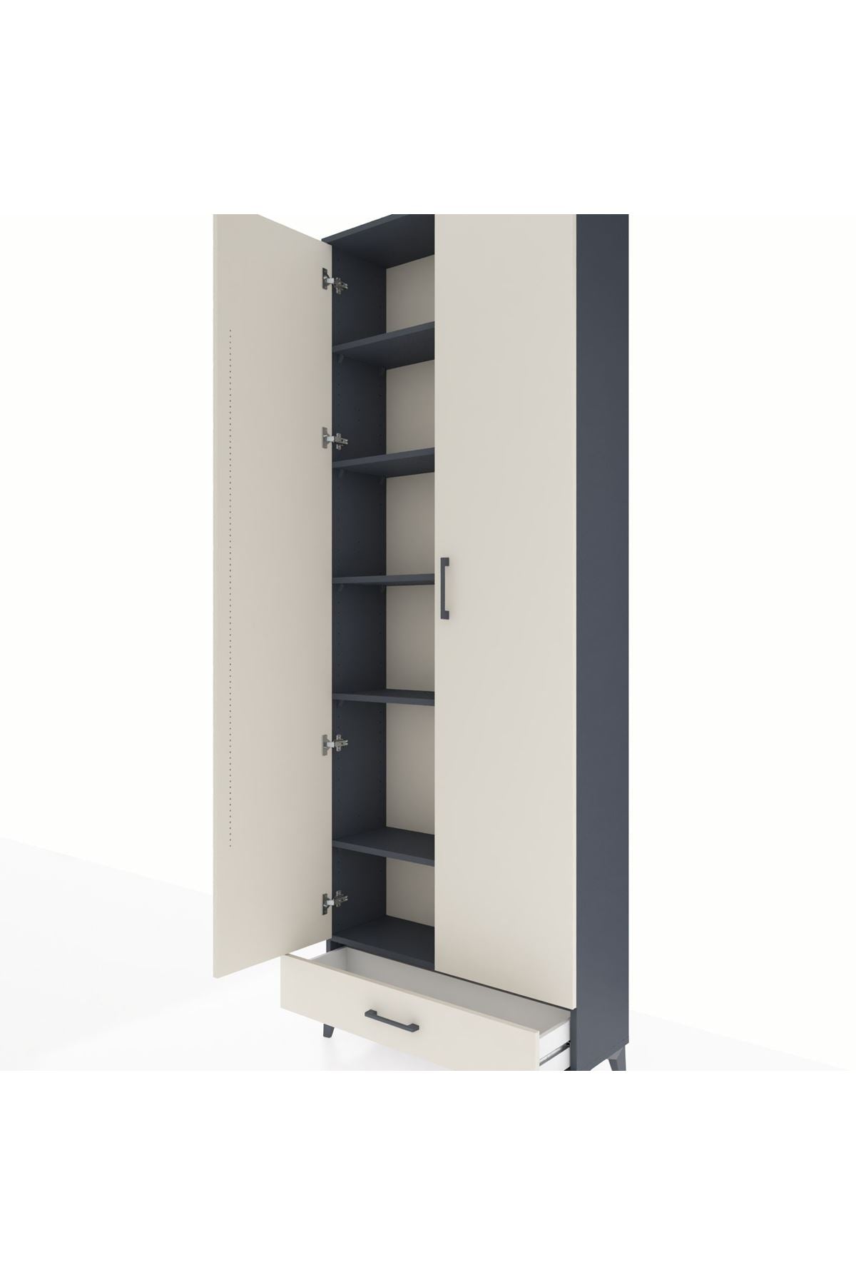 Arges Dolap 6 Raflı Tek Çekmeceli 2 Kapaklı 88x30x243 Antrasit-Aytaşı