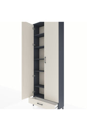 Arges Dolap 6 Raflı Tek Çekmeceli 2 Kapaklı 88x30x243 Antrasit-Aytaşı