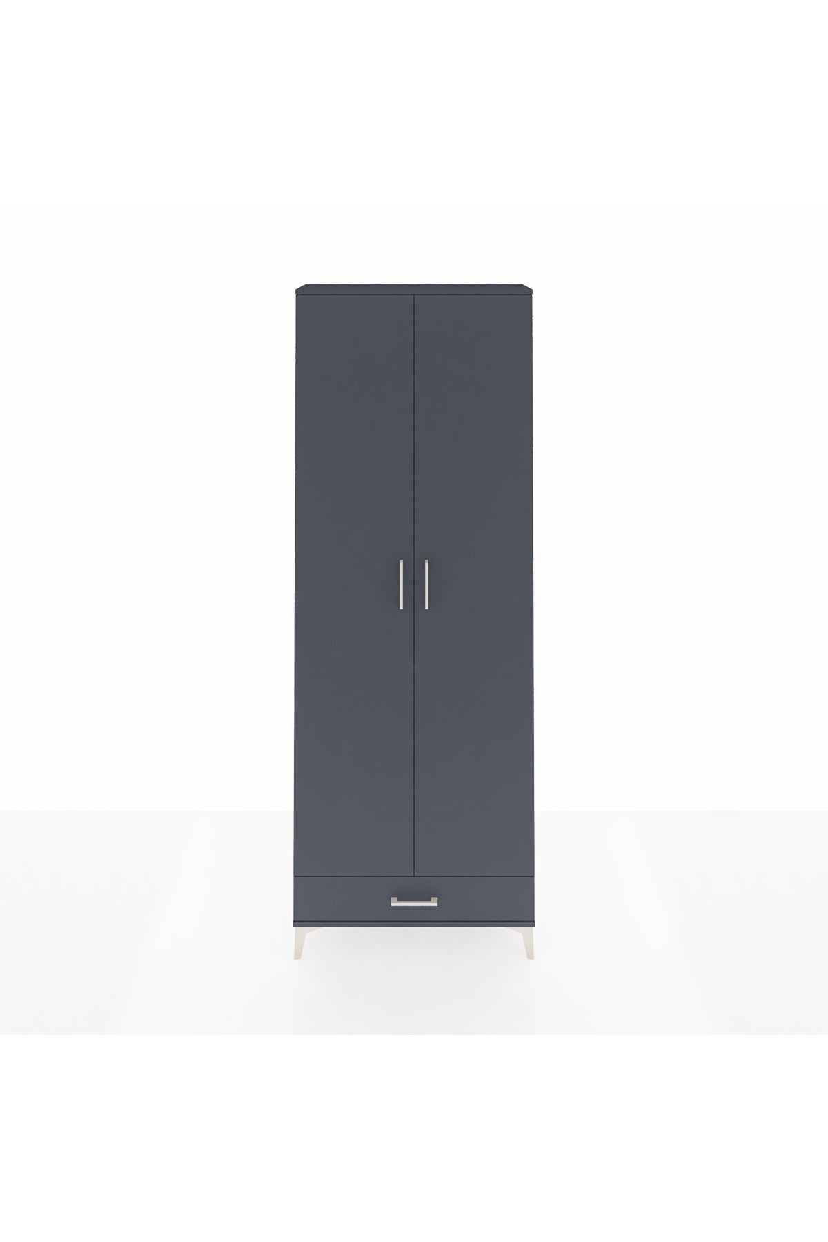 Arges Dolap 6 Raflı Tek Çekmeceli 2 Kapaklı 88x30x243 Antrasit-Antrasit