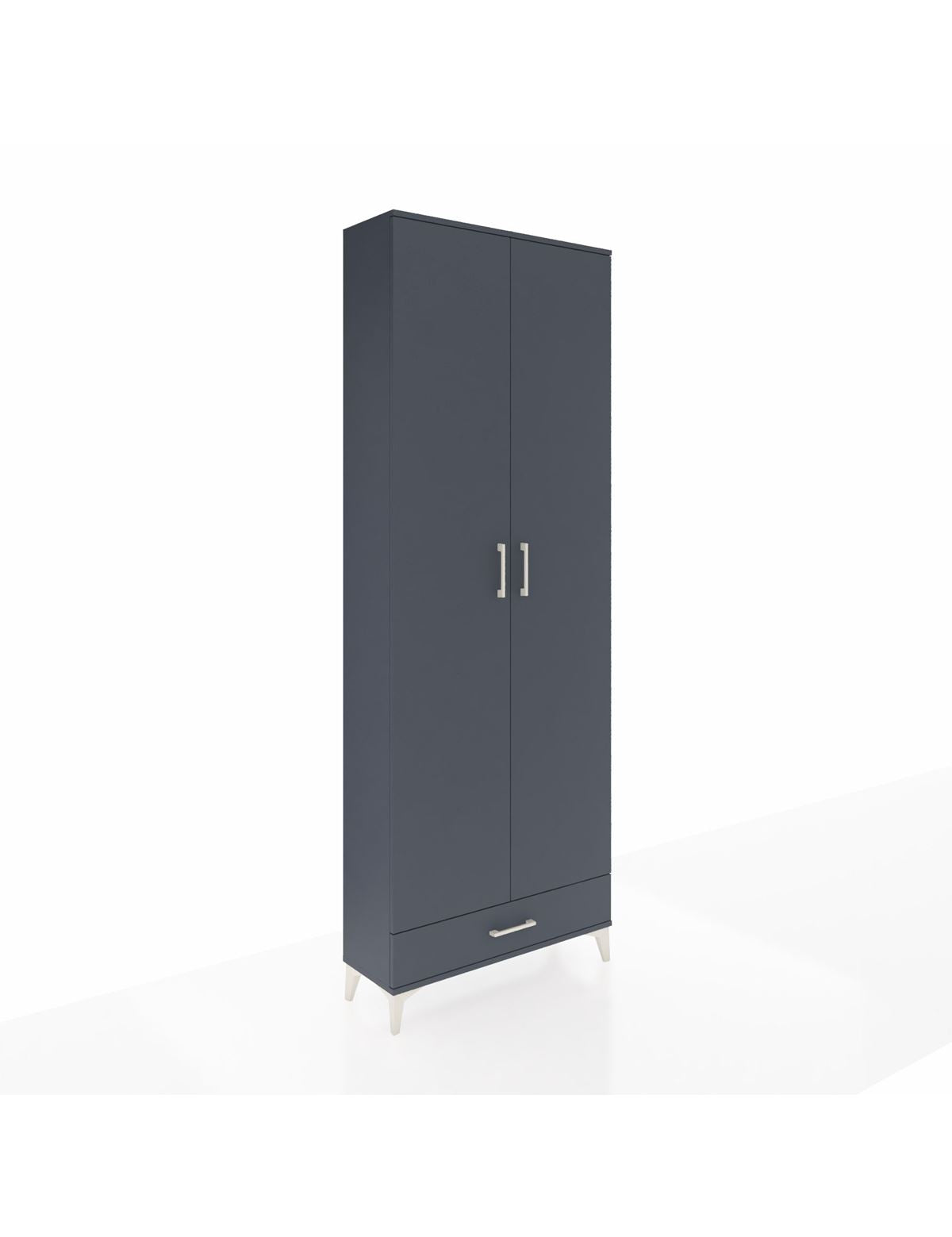 Arges Dolap 6 Raflı Tek Çekmeceli 2 Kapaklı 88x30x243 Antrasit-Antrasit