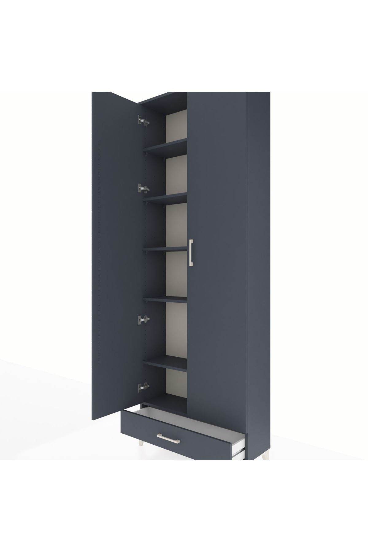 Arges Dolap 6 Raflı Tek Çekmeceli 2 Kapaklı 88x30x243 Antrasit-Antrasit