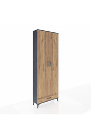 Arges Dolap 6 Raflı Tek Çekmeceli 2 Kapaklı 88x30x243 Antrasit-Çam