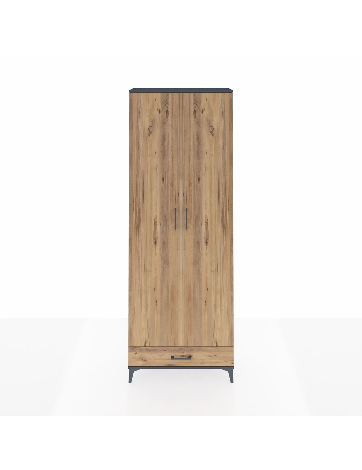 Arges Dolap 6 Raflı Tek Çekmeceli 2 Kapaklı 88x30x243 Antrasit-Çam