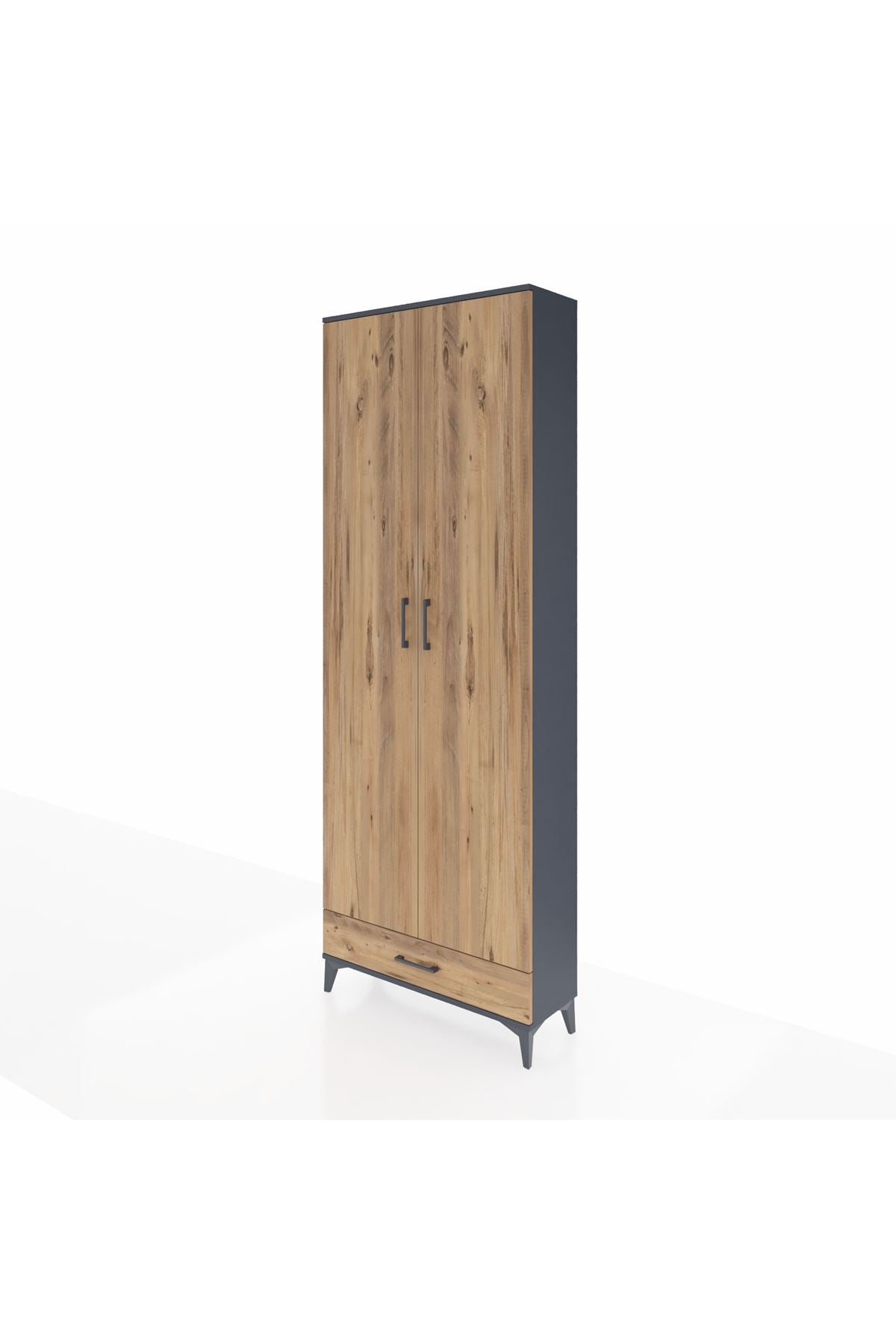 Arges Dolap 6 Raflı Tek Çekmeceli 2 Kapaklı 88x30x243 Antrasit-Çam