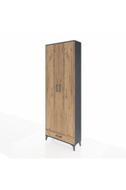 Arges Dolap 6 Raflı Tek Çekmeceli 2 Kapaklı 88x30x243 Antrasit-Çam